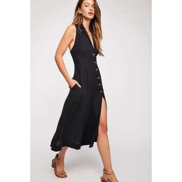 NWOT FREE PEOPLE BLACK ISOLA MIDI DRESS sz S - Picture 2 of 5
